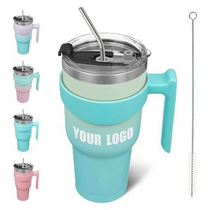 Tasse isotherme en acier inoxydable 304 avec logo personnalisé, grande capacité 40 oz, avec paille et poignée – Meilleure vente - Product Image 1