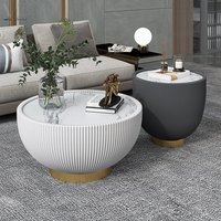 Table basse ronde en cuir de style américain simple pour appartement, table basse nordique de luxe pour le salon