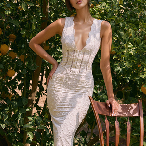 Floralcustom Oem Vestidos femmes élégantes été robes décontractées séduisant Broderie Anglais fête soirée femmes Mini Wrap col en v - Product Image 2