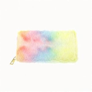 Monedero de Felpa Suave con Degradado de Color Arcoíris de Lujo para Mujer, Cartera Larga y Esponjosa para Damas - Product Image 4