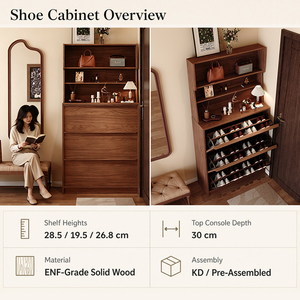 Scarpiera in legno di noce con cassetti inclinabili, mobile contenitore per ingresso, scarpiera ribaltabile per la casa - Product Image 6