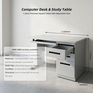 Bureau d'ordinateur minimaliste en métal gris <span class=keywords><strong>de</strong></span> 120 cm avec 3 tiroirs et plateau pour clavier, gain <span class=keywords><strong>de</strong></span> place, pour bureau <span class=keywords><strong>à</strong></span> <span class=keywords><strong>domicile</strong></span> et étude - Product Image 3