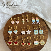RINHOO Boucles d'oreilles pendantes en acier inoxydable plaqué or 18 carats avec émail INS, motif cœur, fleur, poisson, pour femme, tendance
