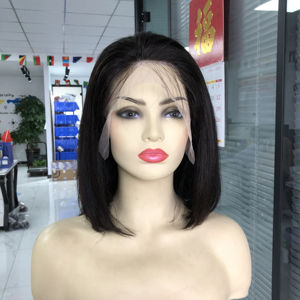 Perruques de cheveux humains Bob lisses à double tirage Perruque frontale en dentelle pour femmes Prix de gros d'usine Noir naturel 8-14 pouces en stock 13*4 - Product Image 1