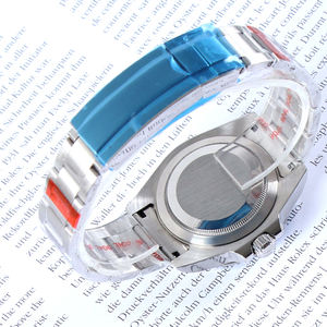 Montre mécanique automatique NH35 sans logo, personnalisée, avec cadran serti de diamants, submersible, bleue, étanche 10 bars, montre-bracelet de luxe pour homme - Product Image 4