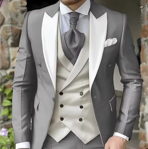 Elegante Completo da Matrimonio 3 Pezzi Giacca <span class=keywords><strong>Pantaloni</strong></span> Gilet Set Completo Lussuoso Monopetto con Risvolto a Punta Abbigliamento Maschile Viola Abiti da Uomo Blazer - Product Image 6