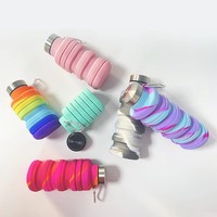 Bouteille d'eau pliable en silicone, gobelet de voyage portable, bouteille de sport réutilisable sans BPA, gobelet pliable avec mousqueton