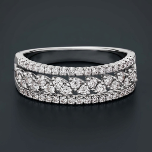 Anillo de Diamantes Cultivados en Laboratorio para Mujer, Anillo Ancho de Varias Hileras, Clásico, Regalo de Compromiso, Aniversario, Boda, Oro de 10K, 14K, 18K, Plata 925, 935 - Product Image 1