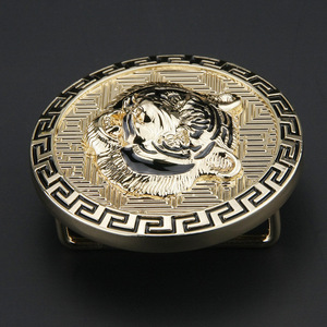 내부 크기 40mm 솔리드 황동 사자 머리 서양 이름 플레이트 벨트 버클 - Product Image 5