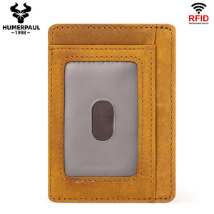 Tarjetero RFID Delgado de Cuero Crazy Horse Personalizado, Cartera Vintage para Tarjetas de Identificación, Regalo para Papá/Mamá/Hijo, Minimalista, para Bolsillo Delantero - Product Image 2