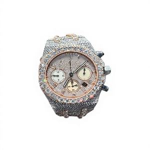 Montre à cadran rond en moissanite VVS avec cristal de verre, bracelet en acier inoxydable et fermoir en moissanite, résistance à l'eau 10 bars - Product Image 1