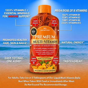 Multivitamines liquides sans sucre saveur orange, vitamines C, D3, zinc, minéraux, acides aminés, soutien immunitaire liquide - Product Image 2