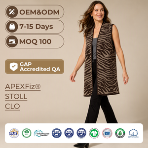 <span class=keywords><strong>Cardigan</strong></span> Senza Maniche da Donna Personalizzato con Motivo <span class=keywords><strong>Zebrato</strong></span> Jacquard, Lungo e Aperto sul Davanti - Product Image 1