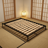 Lit double rembourré en bois de hêtre avec sommier à lattes réglable en hauteur en acier inoxydable pour chambre d'adolescent robuste et durable