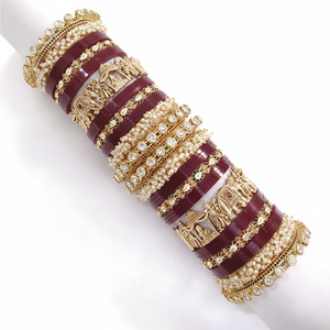 Stylish <b>Gold</b> <b>Plated</b> <b>Bangles</b> Adorned with Pota Stones & Pearls Ethnic Jewelry Set for Girls - Product Image 2