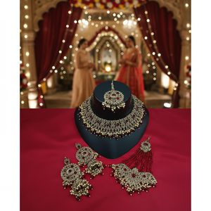 Gold Plated Pearl Bridal Shadow Choker Necklace <b>Set</b> Earrings Maang Tikka Ethnic Trendy Handmade High Quality Latest Party - Product Image 3