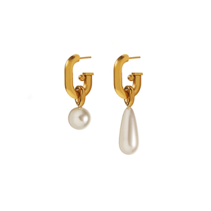 Boucles d'oreilles pendantes en forme de larme en métal perlé rond de style Instagram en or 18 carats haut de gamme - Product Image 2