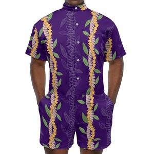 Su misura da uomo con tendenza estiva manica corta con bottone Casual un pezzo Suit Maile e Mokihana Lei stampa su richiesta - Product Image 4