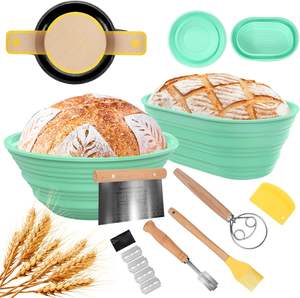 Kit de panier à levain pliable, fournitures de boulangerie, panier à levain en silicone pliable pour le levain - Product Image 1