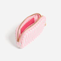 Pochette cosmétique mini mignonne en nylon à rayures verticales style preppy Royal Fair avec tirette de fermeture éclair circulaire dorée, organisateur de porte-monnaie