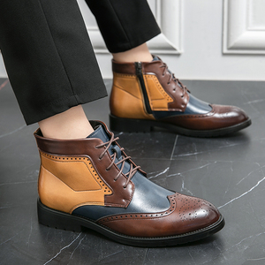 Splicing Cap Toe Oxfords High Top <strong>Brogue</strong> Dress Shoes Classic Durable <strong>Men</strong> PU Leather <strong>Boots</strong> - Product Image 3