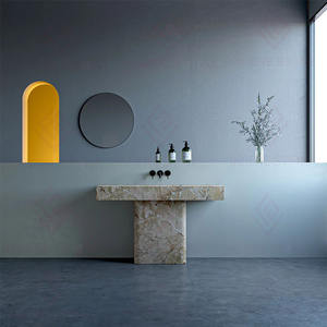 Lavabo a colonna in marmo travertino naturale, stile nordico moderno minimalista di lusso, da appoggio per bagno - Product Image 2