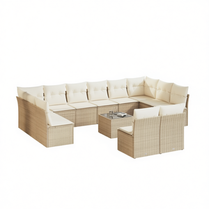 Conjunto de Sofá de Jardín de Ratán Beige con Cojines de Espuma de Alta Densidad, Muebles de Exterior Impermeables, Diseño Contemporáneo - Product Image 1