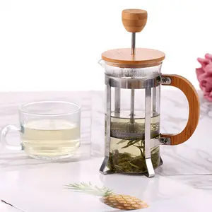 High Quality Wood Bamboo Lid Coffee Pot French Press Coffee Maker Borosilicate Glass Coffee Mug Plunger Teapot
