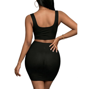 Ensemble streetwear pour femmes, haut court et jupe imprimés noir et rose, tenue deux pièces, mode printemps-été - Product Image 2