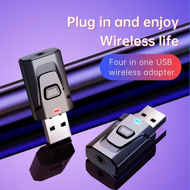 Wireless Blue Tooth 5.4 Car Audio Transmitter Receiver USB Wireless Music Adapter With Mic 3.5mm Aux for TV Headphone Car
