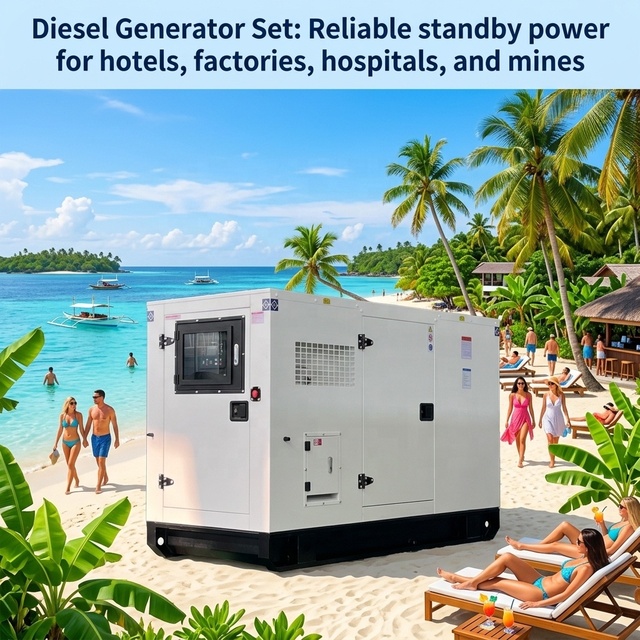 Silent diesel Generator, 30KVA, 50KVA, 88KW, Three-phase, 50Hz, for Power Supply to Hotels, Factories, and Islands.
