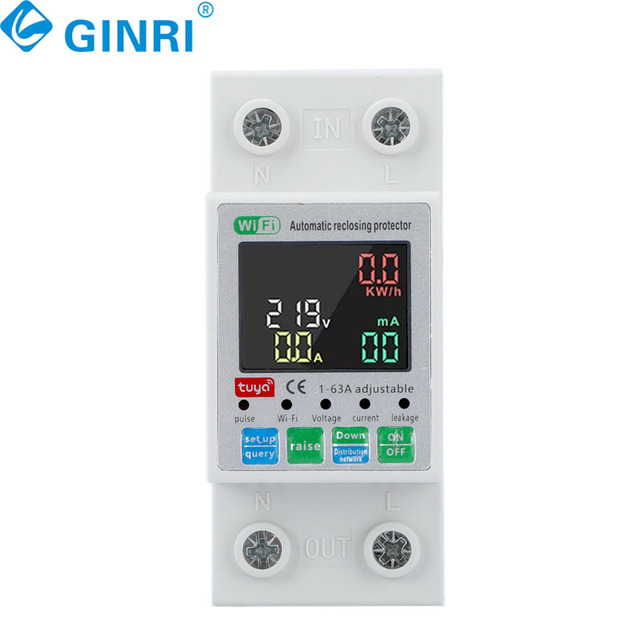 New Design TUYA Smart WIFI Switch 1P 63A Energy Meter Kwh Metering LCD Display Relay