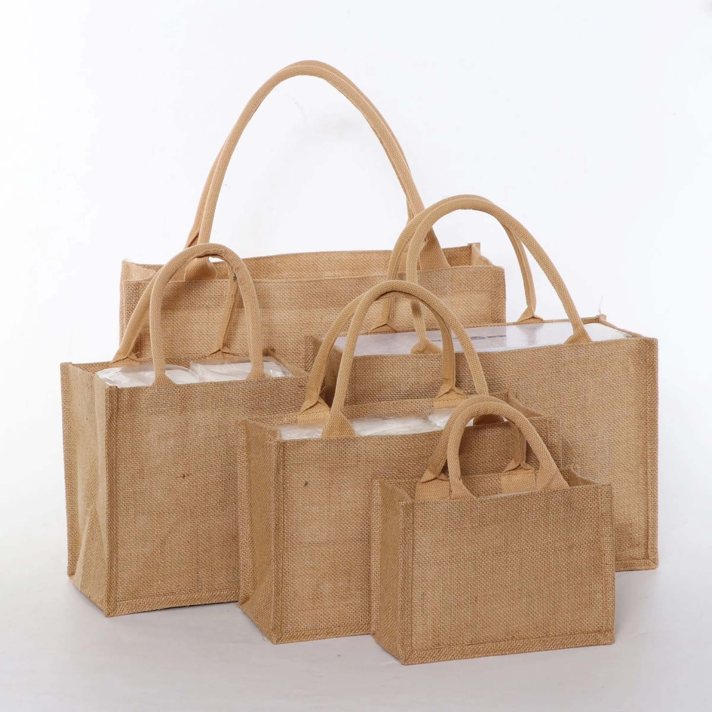 Custom Design Large Jute Burlap Shopping Beach Tote Bag With Soft Cotton Handles For Traveling