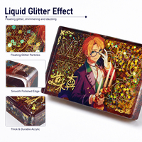 CNAWO Présentoir en acrylique transparent et métal, inspiré de l'anime, avec liquide fluide et sable mouvant, et support porte-clés à paillettes holographiques à secouer