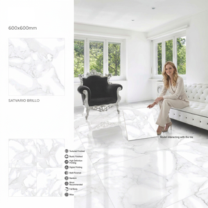 Azulejos de Porcelana Brillante Digital Royal Satvario de 600x600 mm, 8 mm de Grosor, Diseño 60x60 cm, Piso Vitrificado Pulido - Product Image 2