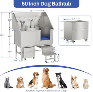 Bañera para perros de acero inoxidable de 50 pulgadas con puertas izquierda y derecha, <span class=keywords><strong>escaleras</strong></span>, <span class=keywords><strong>piscina</strong></span> grande ecológica para perros para un fácil aseo - Product Image 2
