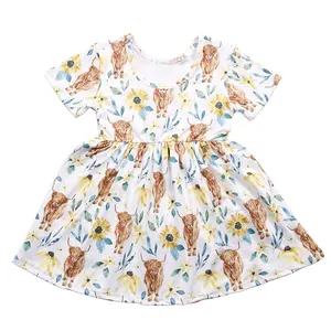 Baby Girl Clothes Short Sleeve Up To The Knees Dress Wholesale Cut Summer Kids Floral Clothes Girls Flutter Dresses