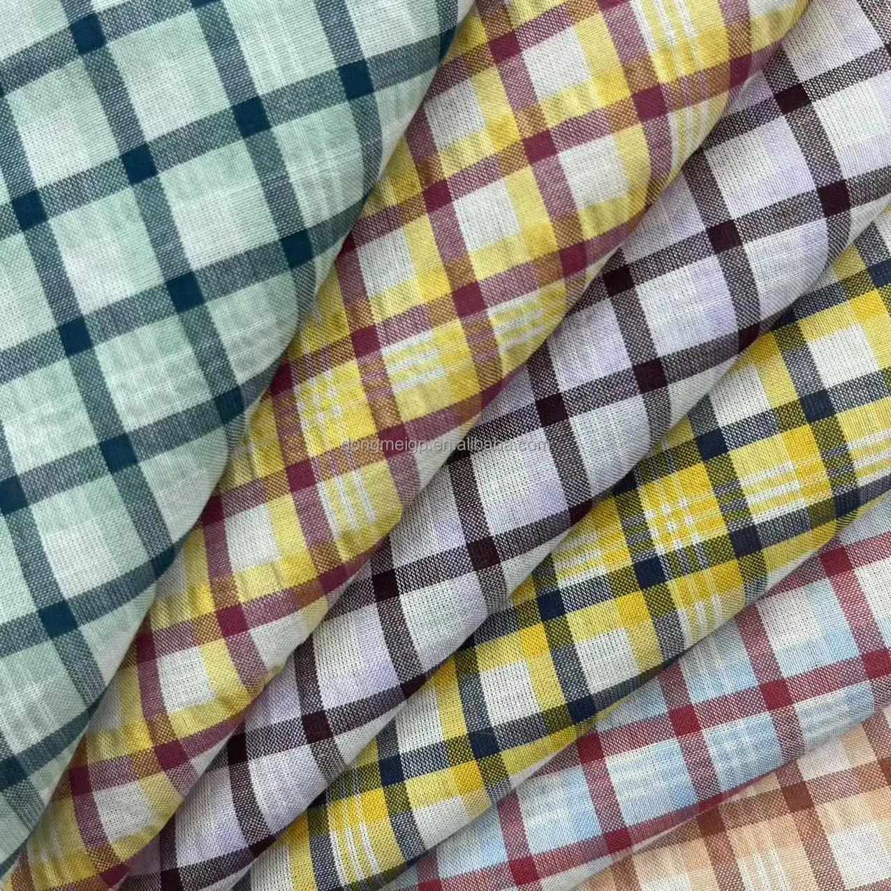 polyester cotton yarn dyed woven clothing fabric ready to ship yarn dyed check bubble crepe woven fabric