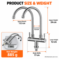 Robinet de cuisine en acier inoxydable nickel brossé, double poignée, à poser sur comptoir, classique, avec bec flexible col de cygne pivotant à 360°
