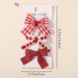 Pinzas para el pelo florales hechas a mano de encaje coreano, horquillas con lazo a cuadros de tela colorida para niñas y niños, accesorios para el cabello, joyería, 3 uds. - Product Image 5
