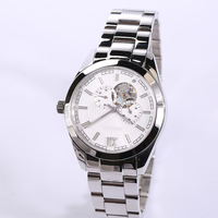 Montre-bracelet mécanique de style vintage pour homme, bracelet en acier inoxydable, étanche, décontractée, pour affaires, cadran squelette, automatique