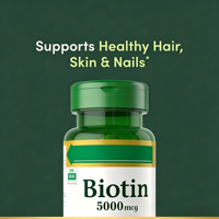 Biotine Vitamine B7 pour adultes, soutient le métabolisme et la gestion de l'énergie, cheveux, peau et ongles sains, 5000 mcg, 72 capsules molles