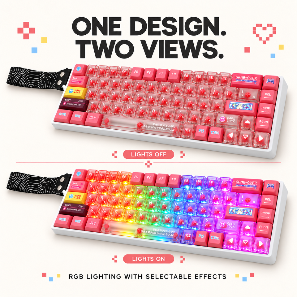 Numbers Keyboard Ui IK68 Pink Hot-Swappable Mechanical Keyboard With Transparent PC Keycaps ...