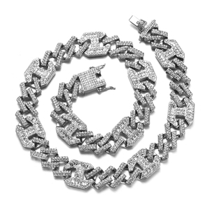 Collier à figurine cubaine 2 tons, chaîne en Zircon, or blanc 18k et 17mm, de haute qualité - Product Image 1
