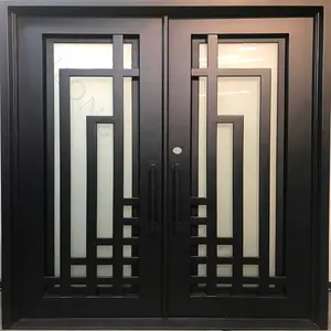 Factory Wrought Iron Modern Entrance Doors Exterior Flat Metal Front Door Outdoor