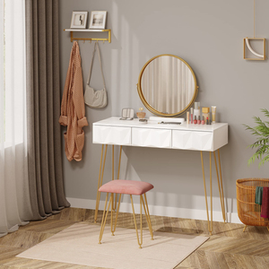 Factory Direct Hairpin Legs White 3D Effect Drawers <b>Dressing</b> <b>Table</b> <b>with</b> Velvet Stool and 360. Swiveling Mirror Set - Product Image 5