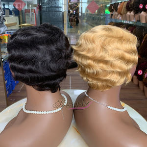 Perruque courte en cheveux humains, fabrication mécanique, neuf couleurs différentes, vente en gros, produit à prix avantageux - Product Image 2