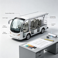 Bus touristiques électriques Renqi 14 à toit ouvert, châssis en acier, autonomie 80-100 km, stores enrouleurs, rideaux imperméables pour parcs et attractions