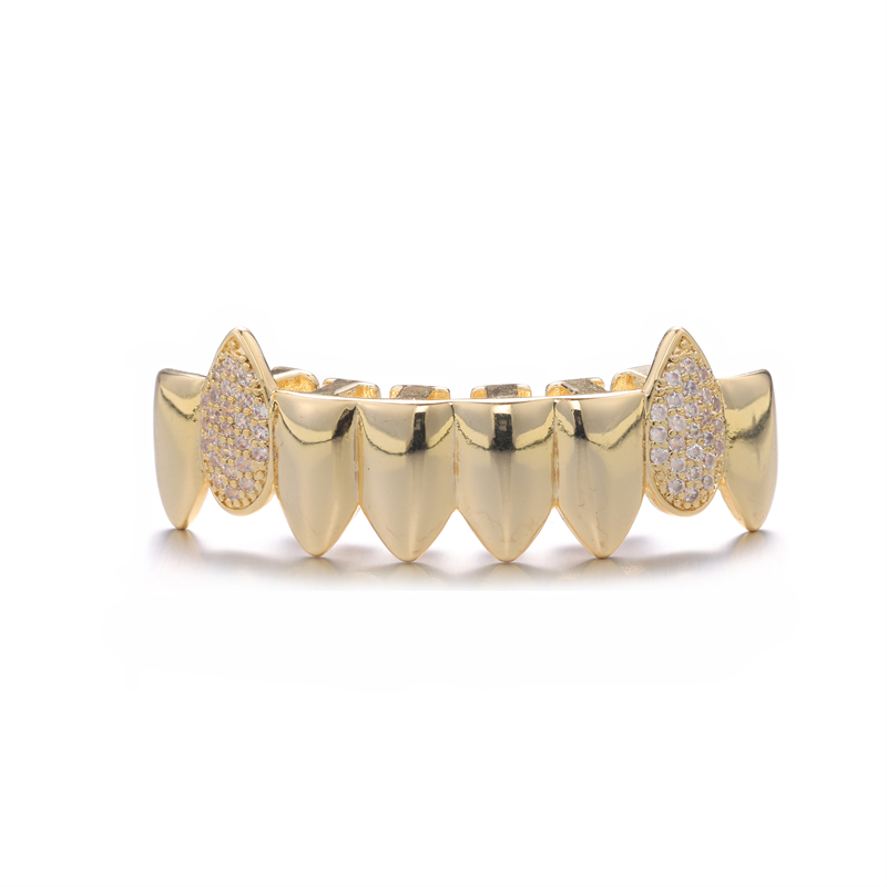 Hip Hop Iced Out Teeth Grillz 18K Gold Platinum Plated Grillz Fangs Rapper Body Jewelry Gift - Fashion Jewelry And Jewellery Price
