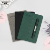 Carnet de notes/agenda A5 en cuir PU avec impression de logo personnalisé 2026 2027, couverture en cuir PU, avec porte-stylo